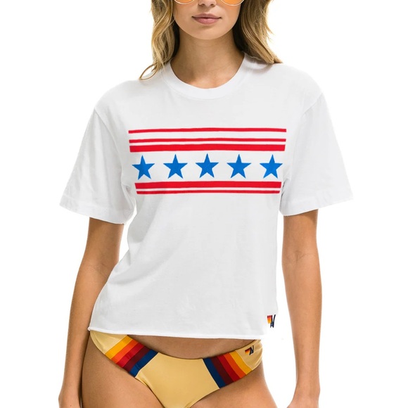 Aviator Nation Boyfriend Tee Stars Small Crop - Picture 1 of 7